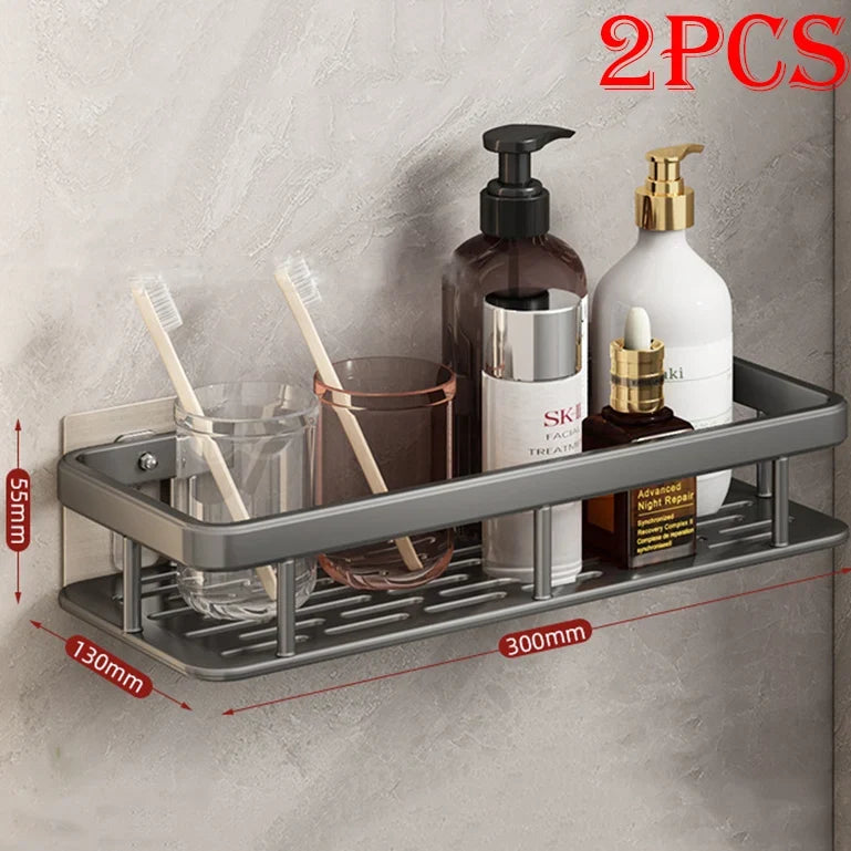 Wall Mounted Bathroom Shelf Rack – Space Aluminum Organizer Bathroom Wall Shelf Qme grey-B-2Pcs