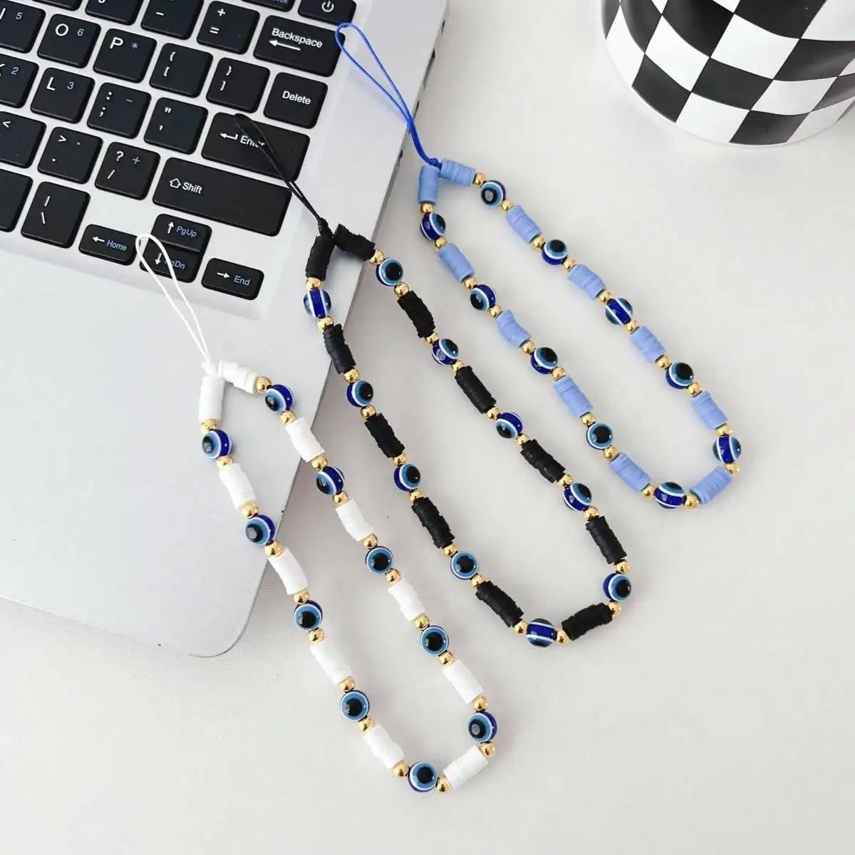 Pearl Smiling Face Evil Eye Phone Charm | 4 Colors Phone Charm Qme Three piece set