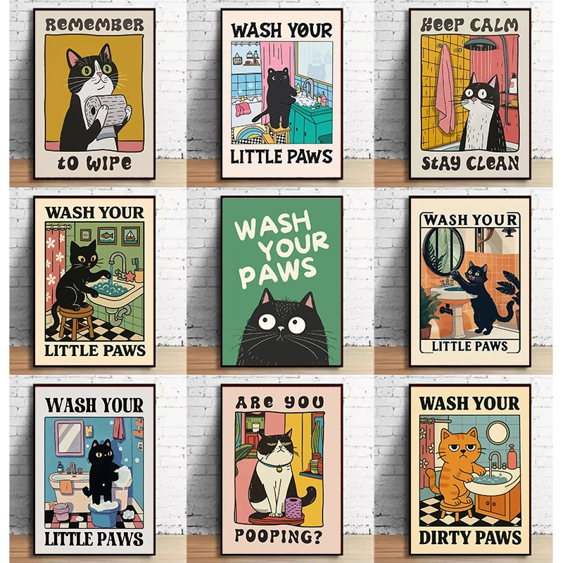 Kawaii Cat Canvas Wall Art – Cute Bathroom & Bedroom Poster Canvas Wall Art Qst