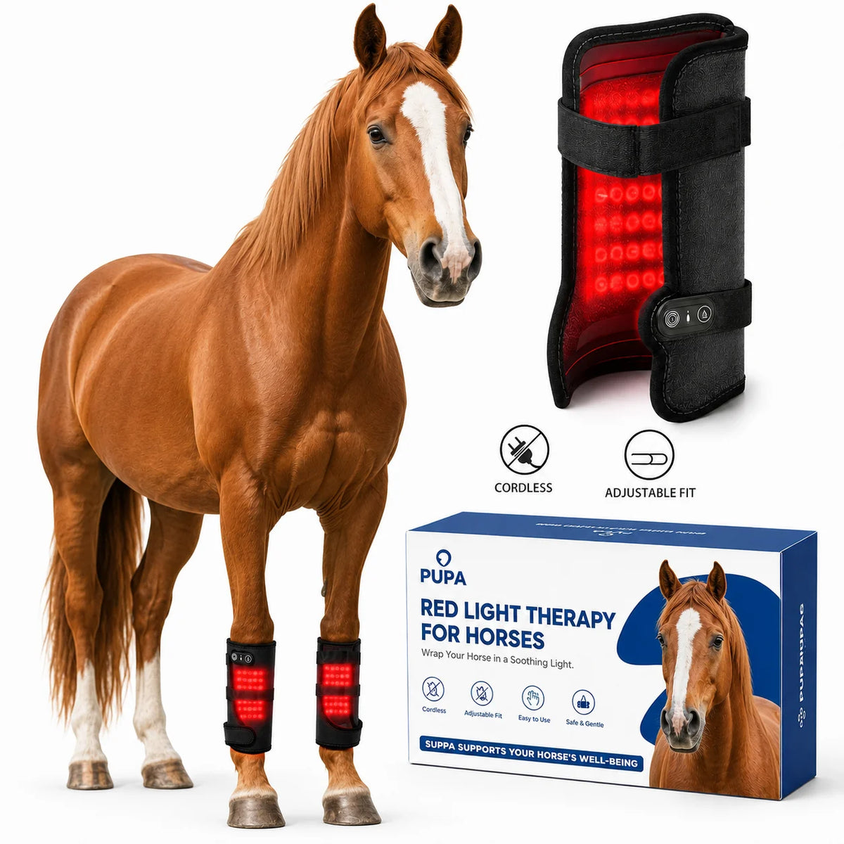 Equine Red Light Therapy Leg Wrap – 110 LEDs Cordless Horse Boot Equine Therapy Wrap Qst