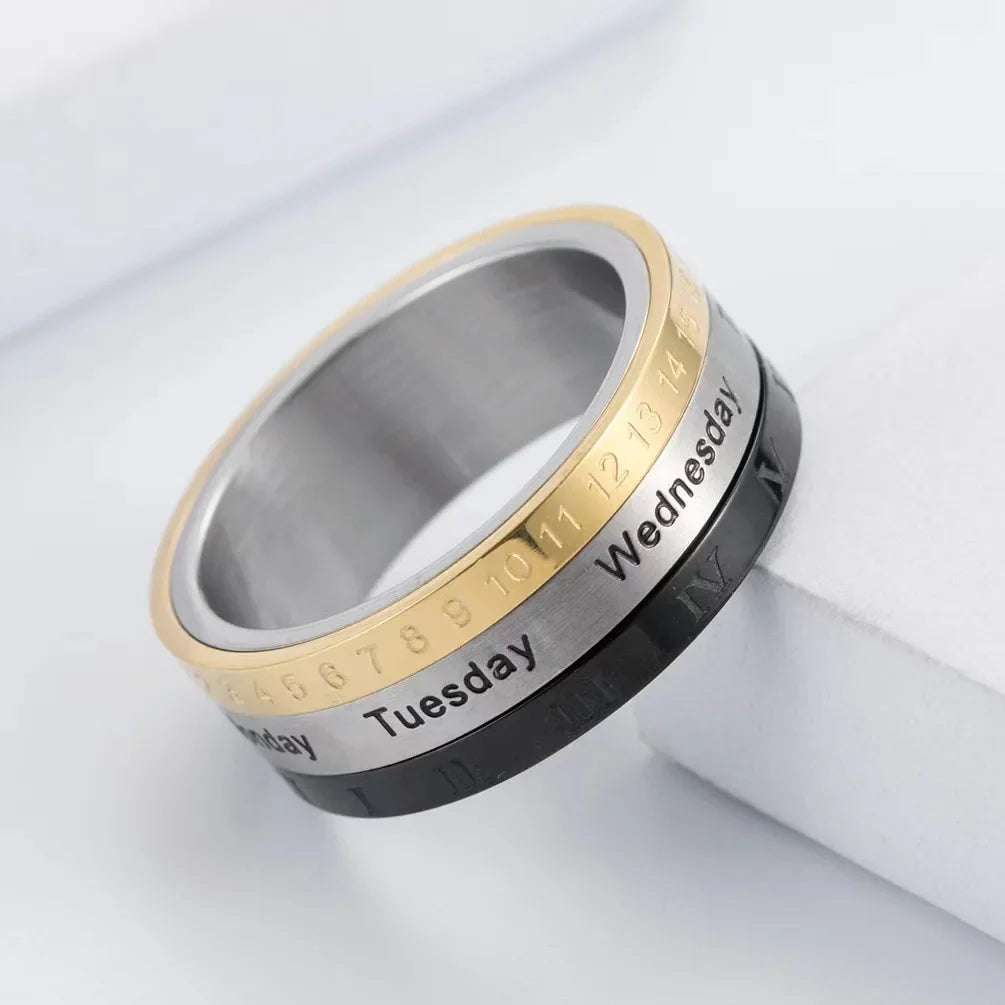 Titanium Steel Punk Spinner Ring | Date Calendar Men's Ring Men's Spinner Ring Qme 1 12