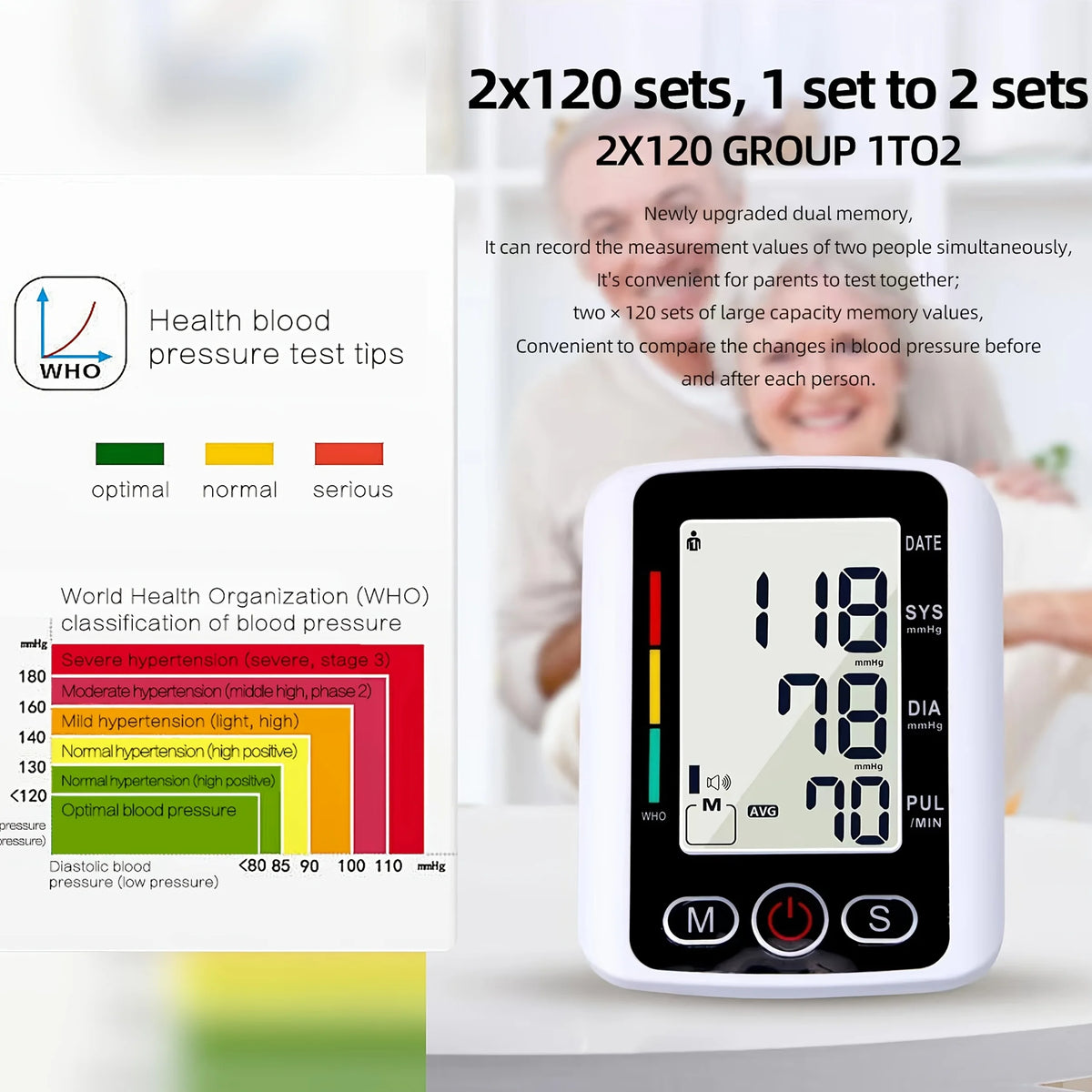 Upper Arm Blood Pressure Monitor – Large LCD, Voice & Type-C Blood Pressure Monitor Qst