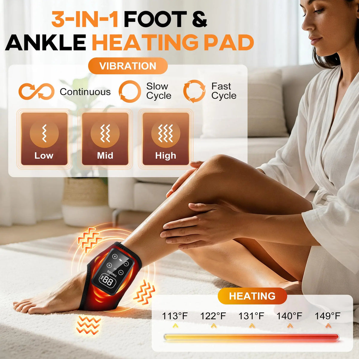 Cordless Foot & Ankle Massager with Heat & Vibration | Jitesy Foot Ankle Massager Qst