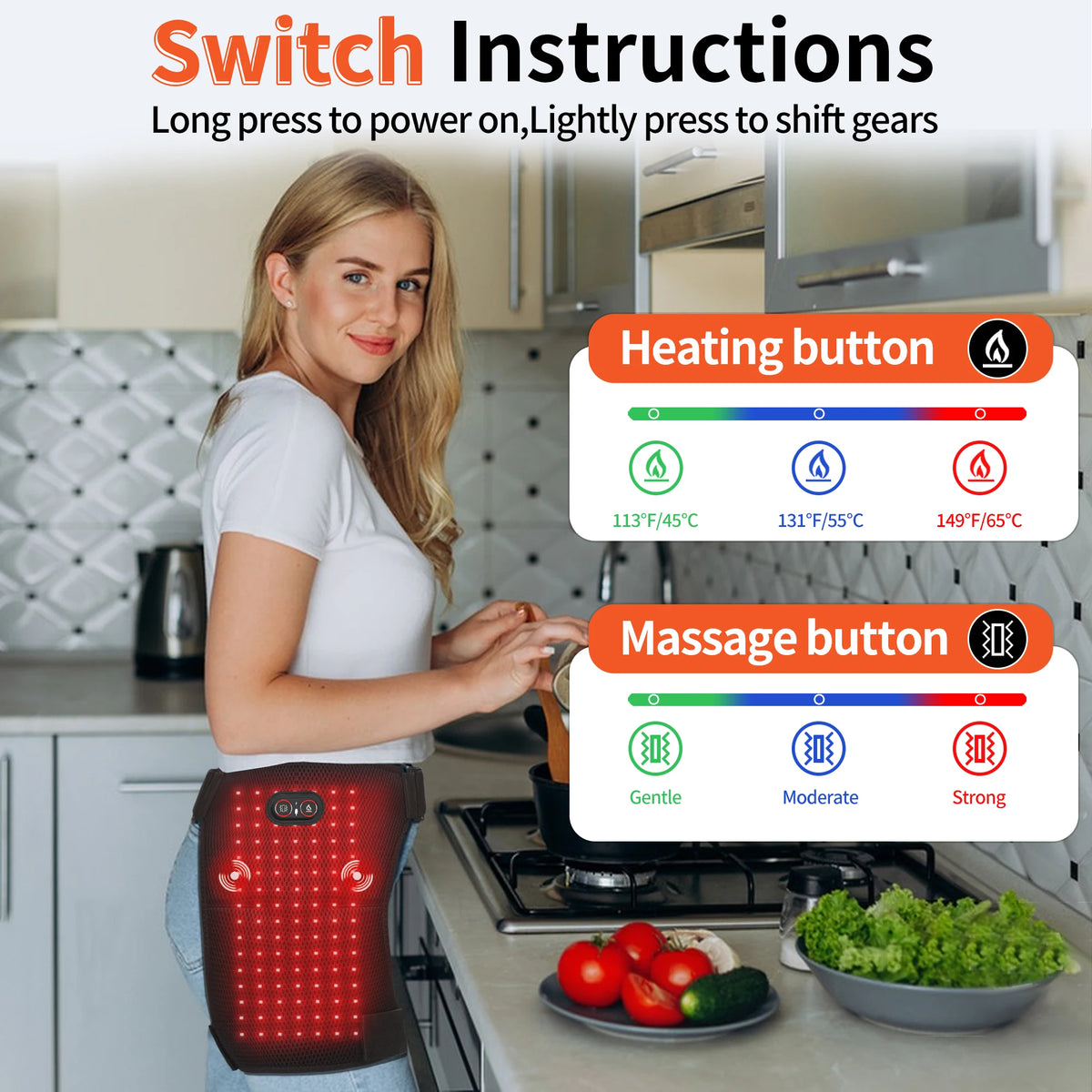Electric Heated Hip Brace – Red Light Massage Belt Cordless Heated Massage Brace Qst