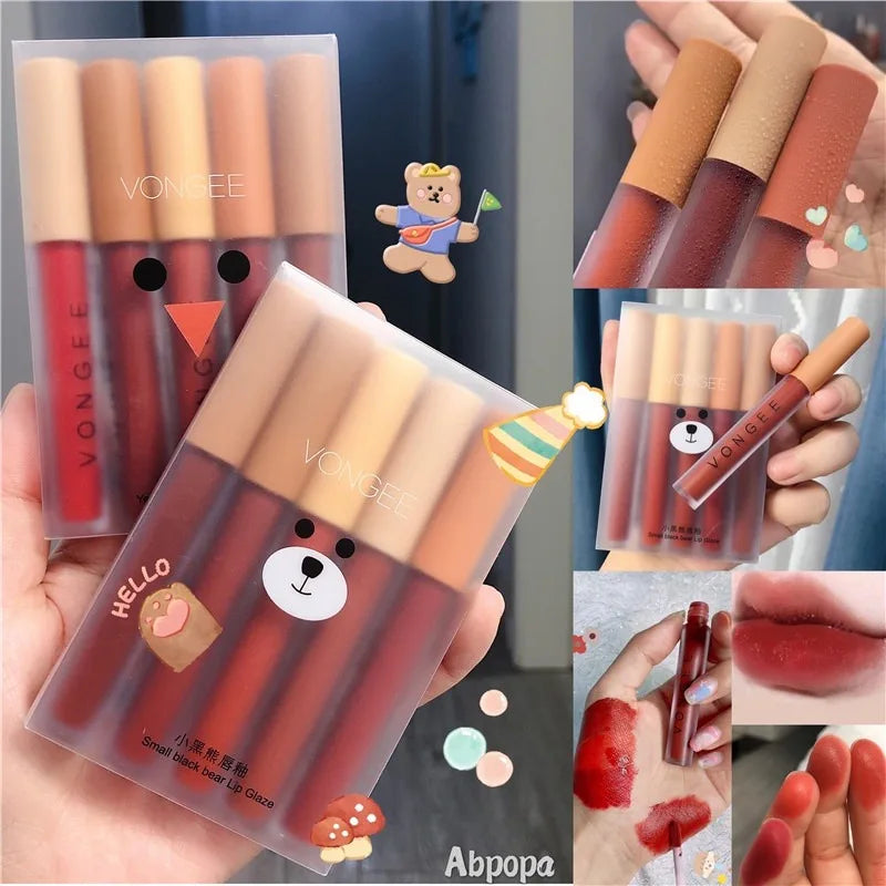 Matte Velvet Lip Gloss Set – 5-Pc Long-Lasting Lipstick Matte Lip Gloss Set Qme