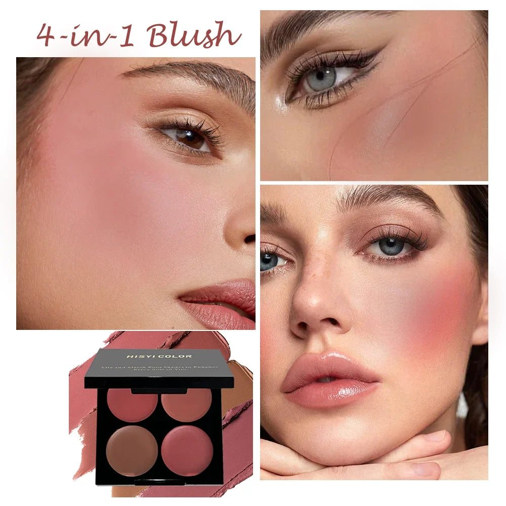 Qme Matte Powder Blush Palette – 4 Vibrant Long-Lasting Shades Powder Blush Palette Qme