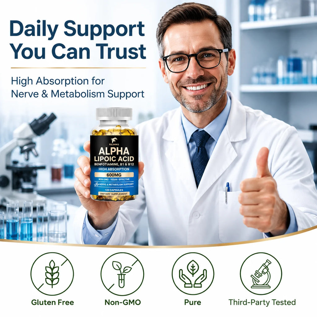 Fulimiks Alpha Lipoic Acid 600mg + Benfotiamine B1 B12 Supplement Antioxidant Supplement Qst