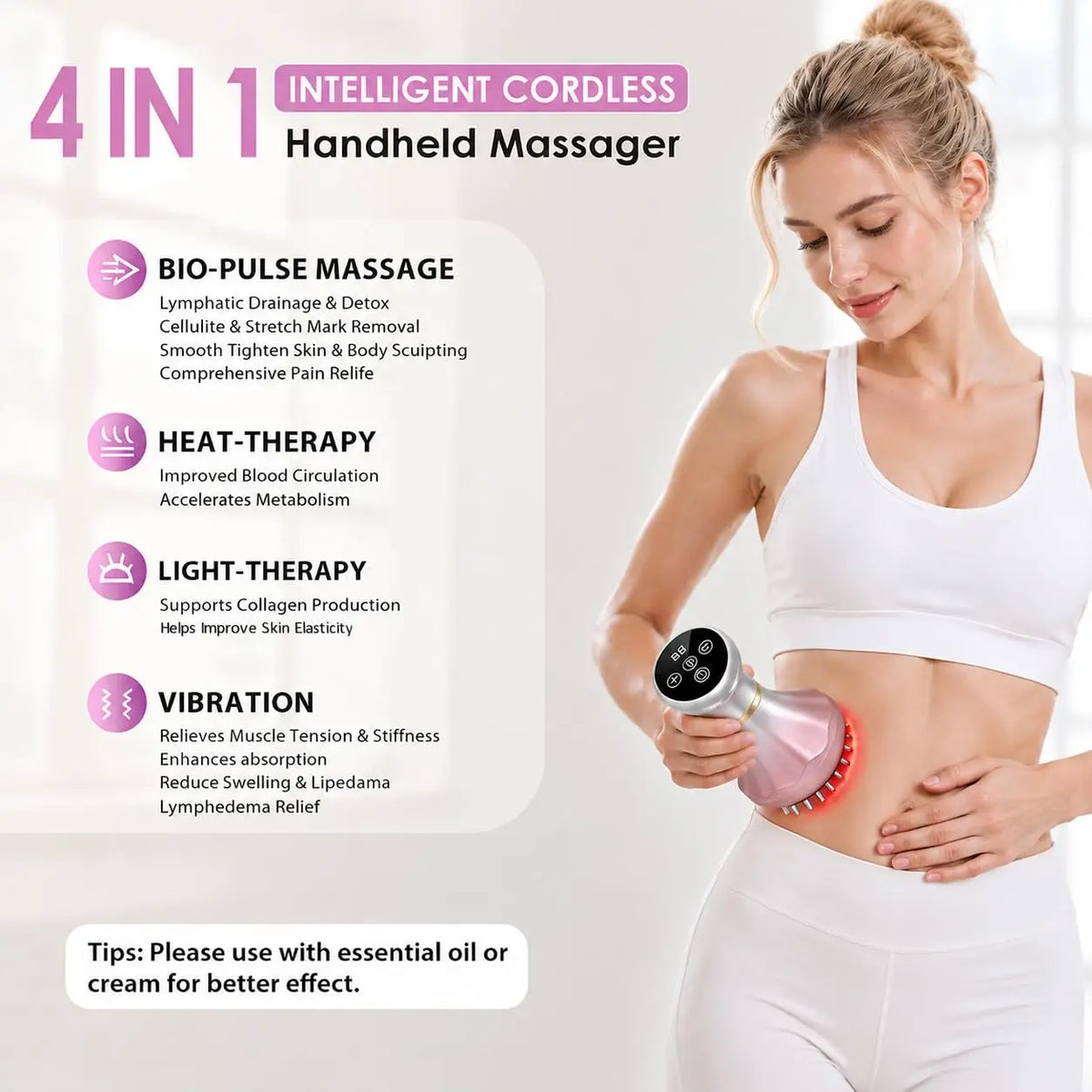 4-in-1 Cordless Body Massager – Red Light EMS Heat Body Massager Device Qst