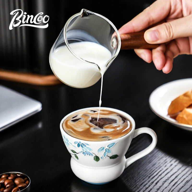 Bincoo Hand-Painted Footed Ceramic Latte Art Cup Wide Mouth Ceramic Coffee Mug Qst