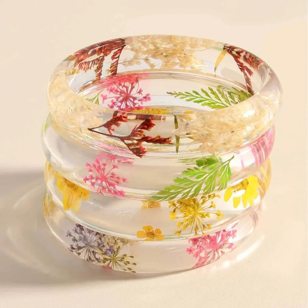 Vintage Flower Leaf Transparent Acrylic Wide Bangle Bracelet Bangle Bracelet Qme