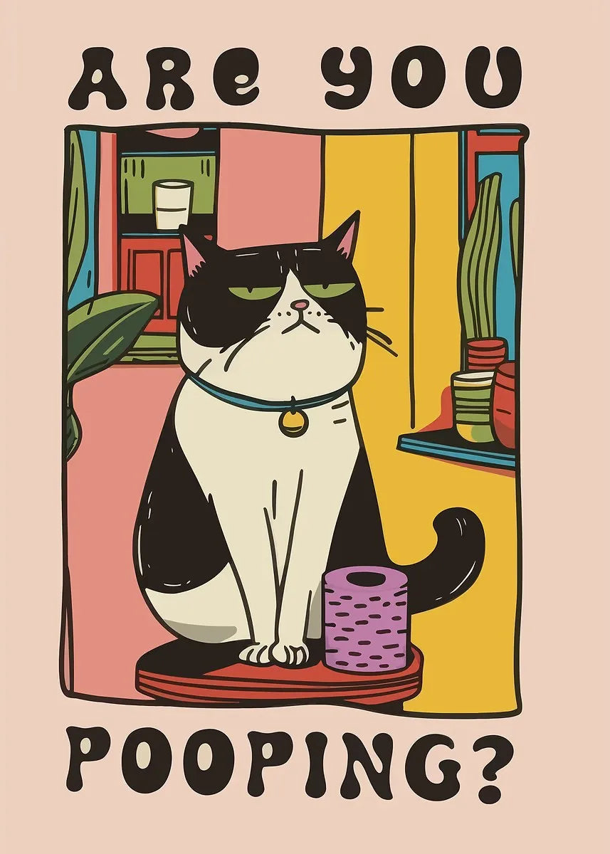 Kawaii Cat Canvas Wall Art – Cute Bathroom & Bedroom Poster Canvas Wall Art Qst 6 50X70cm No Framed