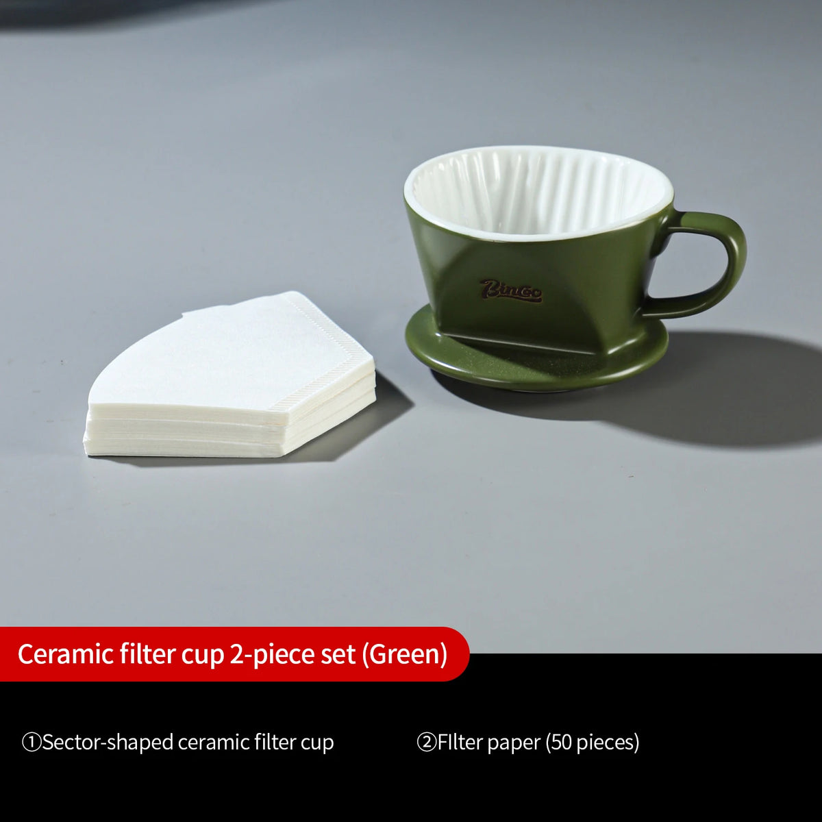 Bincoo Origami Ceramic Pour Over Coffee Dripper with Saucer Pour Over Dripper Qst light green