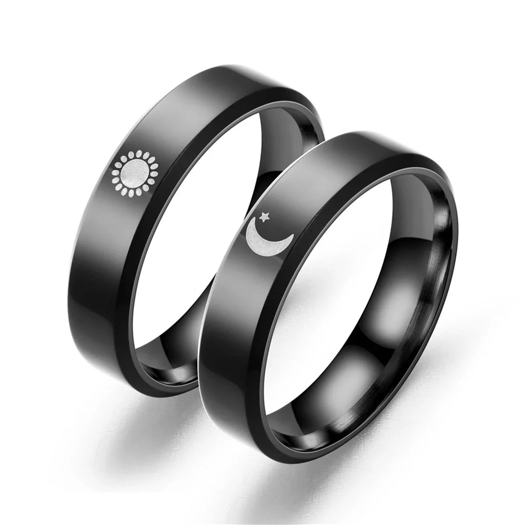 Sun Moon Couple Rings – Stainless Steel CZ Matching Set Couple Ring Set Qme