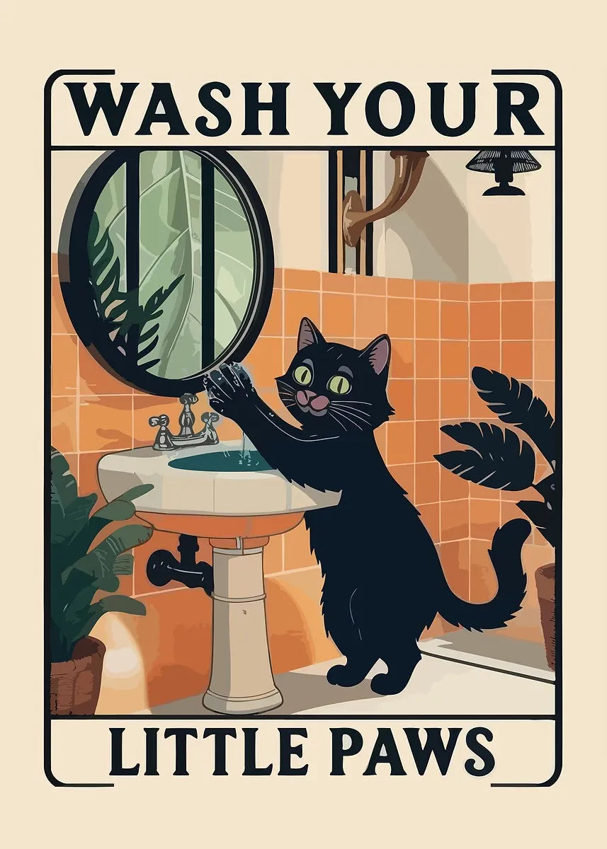 Kawaii Cat Canvas Wall Art – Cute Bathroom & Bedroom Poster Canvas Wall Art Qst 4 50X70cm No Framed