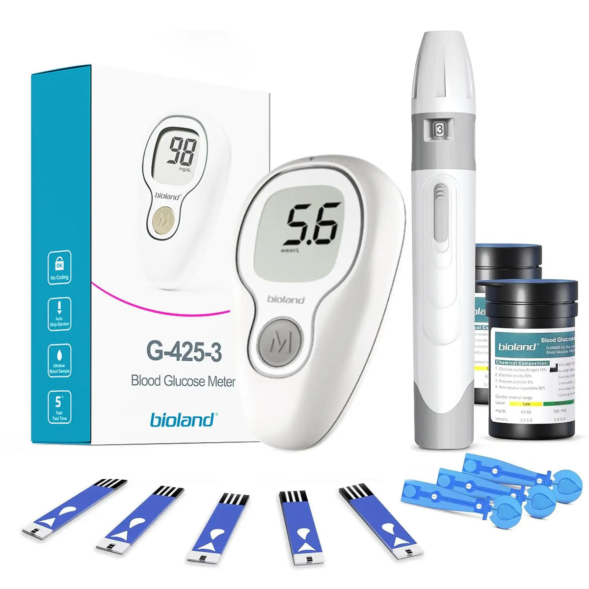 VivaGuard VGM04 Blood Glucose Monitor Kit with Strips & Lancets Blood Glucose Monitor Qst