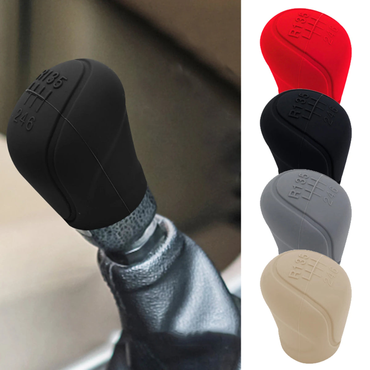 Silicone Car Shift Knob Cover – 6-Speed Anti-Slip Collar Gear Shift Cover Qst