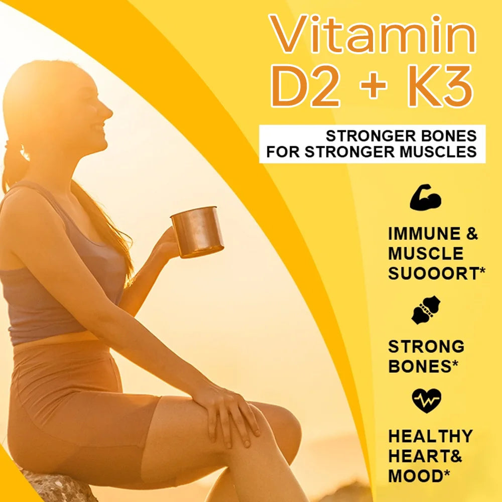 Vitamin D3+K2 5000IU Vegan Capsules | Bone & Immune Support Vitamin Supplement Qst