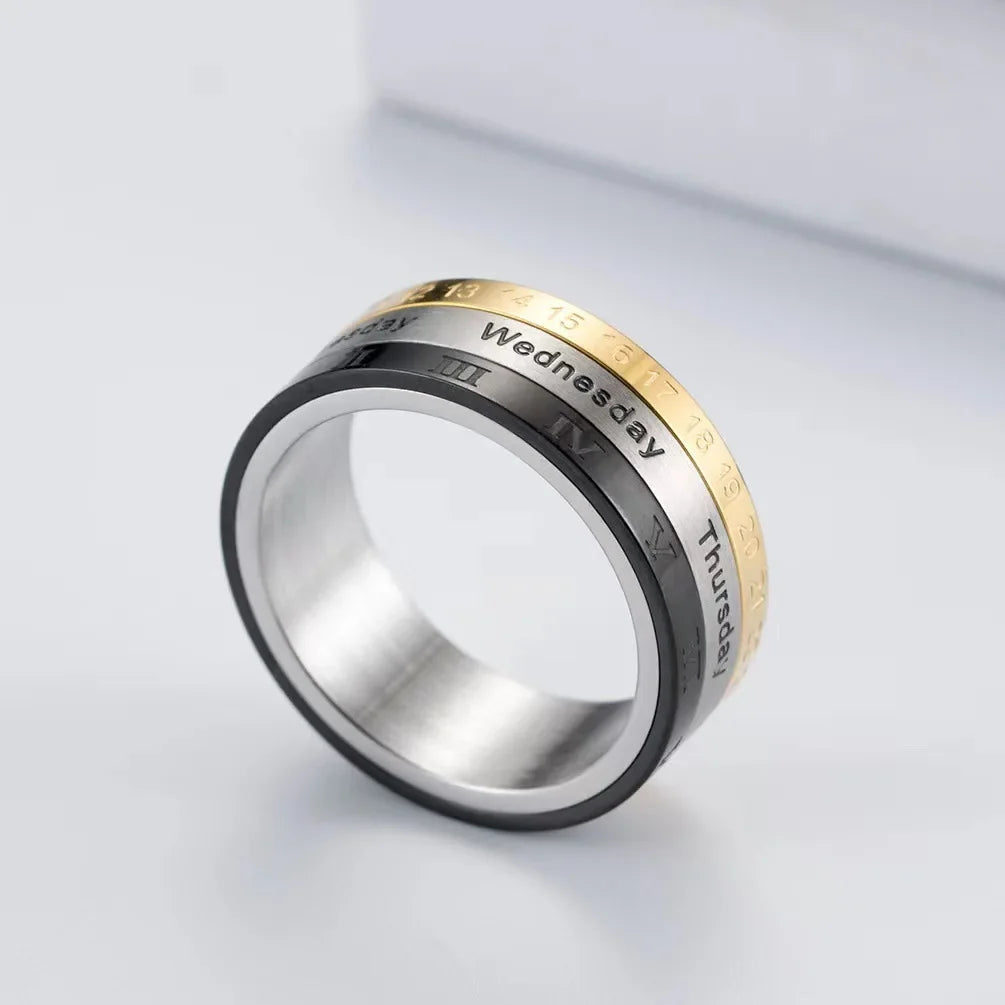 Titanium Steel Punk Spinner Ring | Date Calendar Men's Ring Men's Spinner Ring Qme