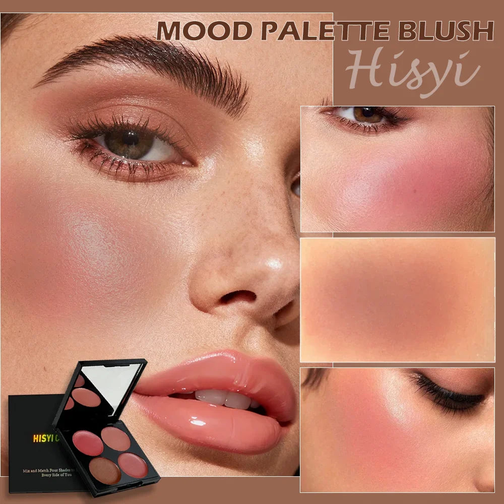 Qme Matte Powder Blush Palette – 4 Vibrant Long-Lasting Shades Powder Blush Palette Qme