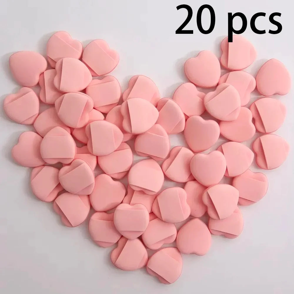 Mini Finger Puffs – Soft Pink Multi-Use Foundation Powder Sponge Makeup Sponge Applicator Qme heart 20 pcs