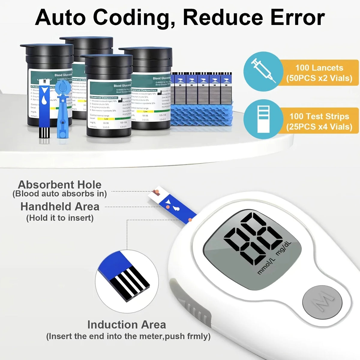 VivaGuard VGM04 Blood Glucose Monitor Kit – Auto-Coding 5s Blood Glucose Monitor Qst