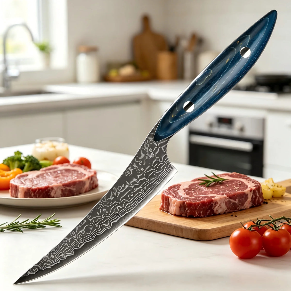 XITUO Damascus Steel 5" Utility Knife – Full Tang Wood Handle Utility Kitchen Knife Qst Utility Knife