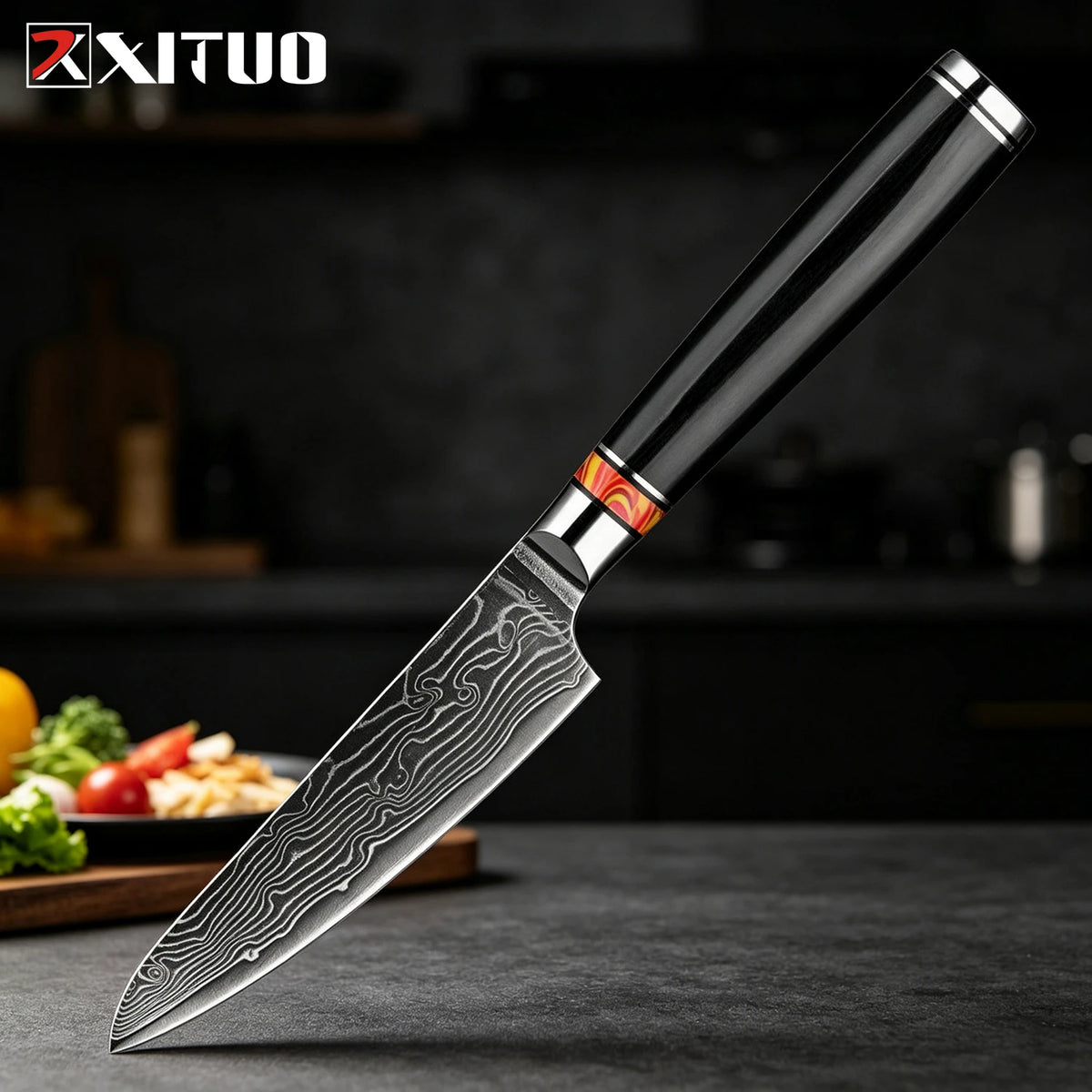 XITUO Damascus Steel Kitchen Knife Set – Santoku & Nakiri Kitchen Knife Set Qst Utility knife