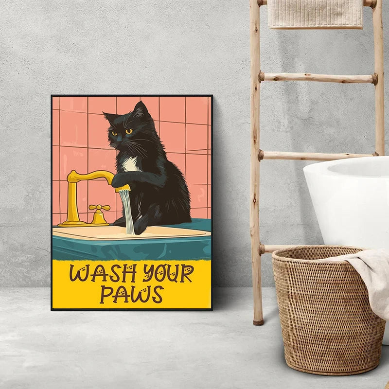 Kawaii Cat Canvas Wall Art – Cute Bathroom & Bedroom Poster Canvas Wall Art Qst