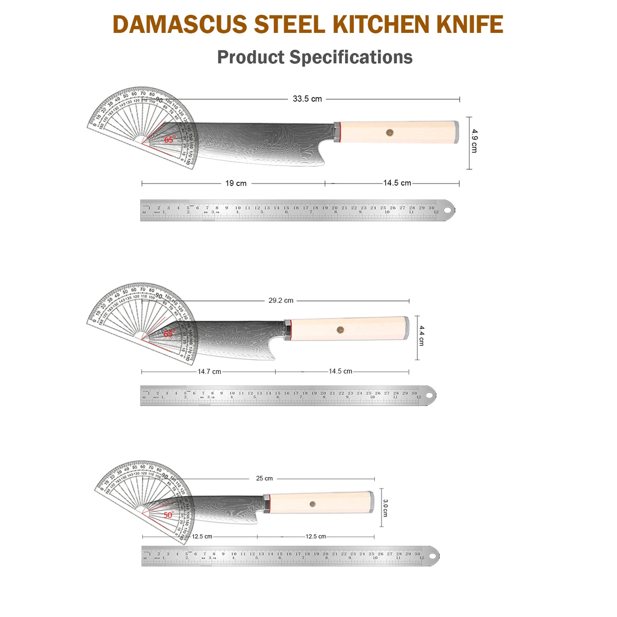 XITUO Damascus Steel Kiritsuke Knife Set – Ivory Handle Kitchen Knife Set Qst
