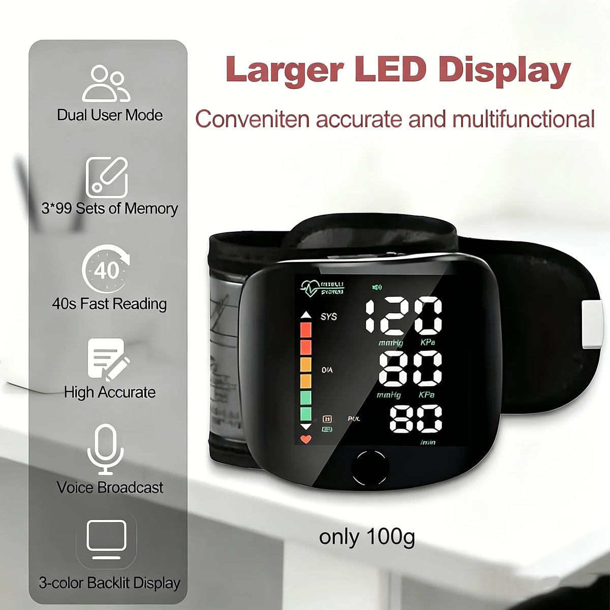 Wrist Blood Pressure Monitor – LED Display & Voice Broadcast Blood Pressure Monitor Qst