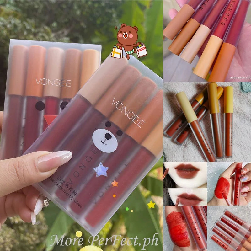 Matte Velvet Lip Gloss Set – 5-Pc Long-Lasting Lipstick Matte Lip Gloss Set Qme