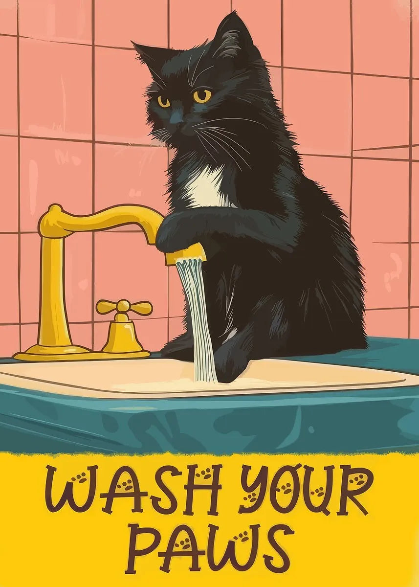 Kawaii Cat Canvas Wall Art – Cute Bathroom & Bedroom Poster Canvas Wall Art Qst 10 50X70cm No Framed