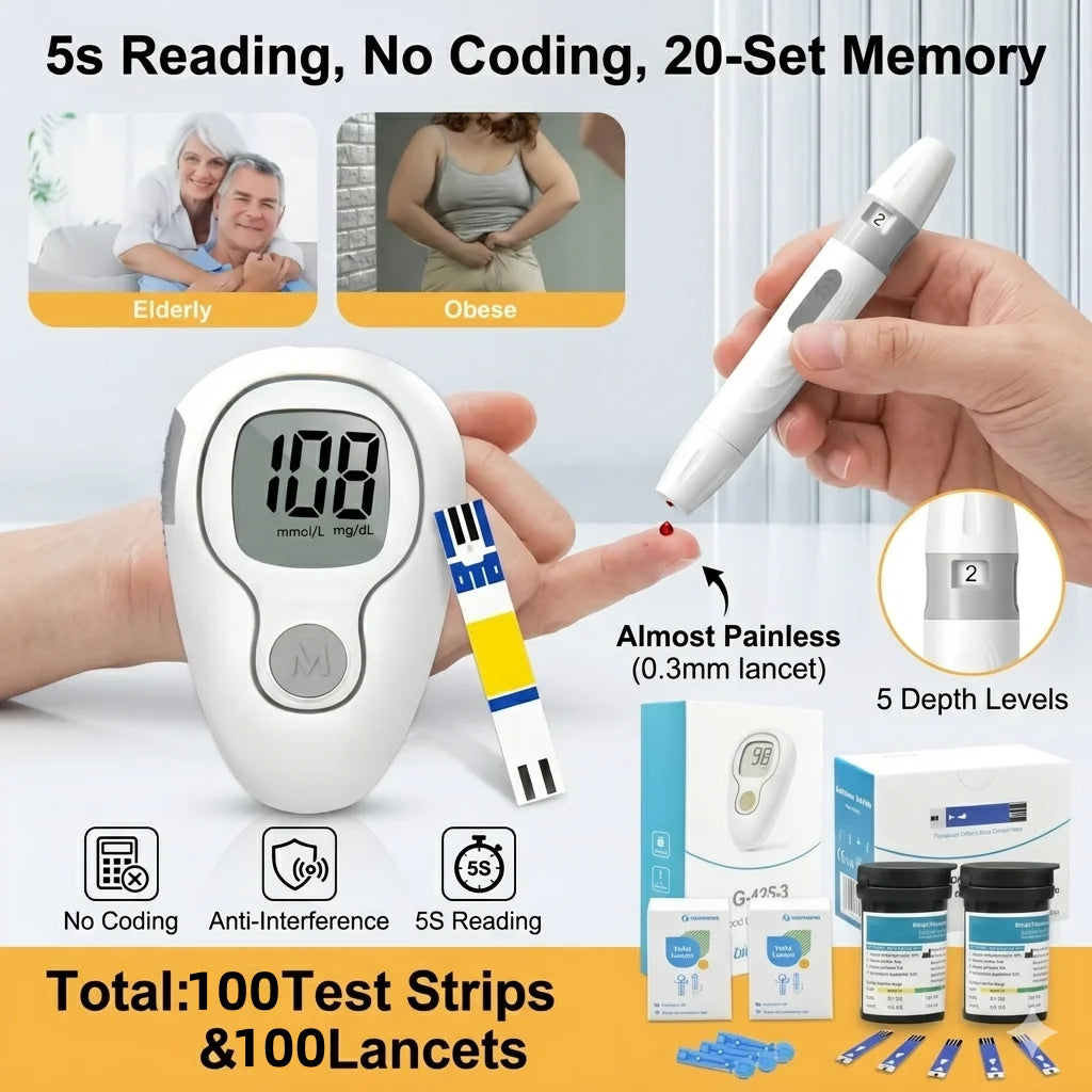VivaGuard VGM04 Blood Glucose Monitor Kit – Auto-Coding 5s Blood Glucose Monitor Qst