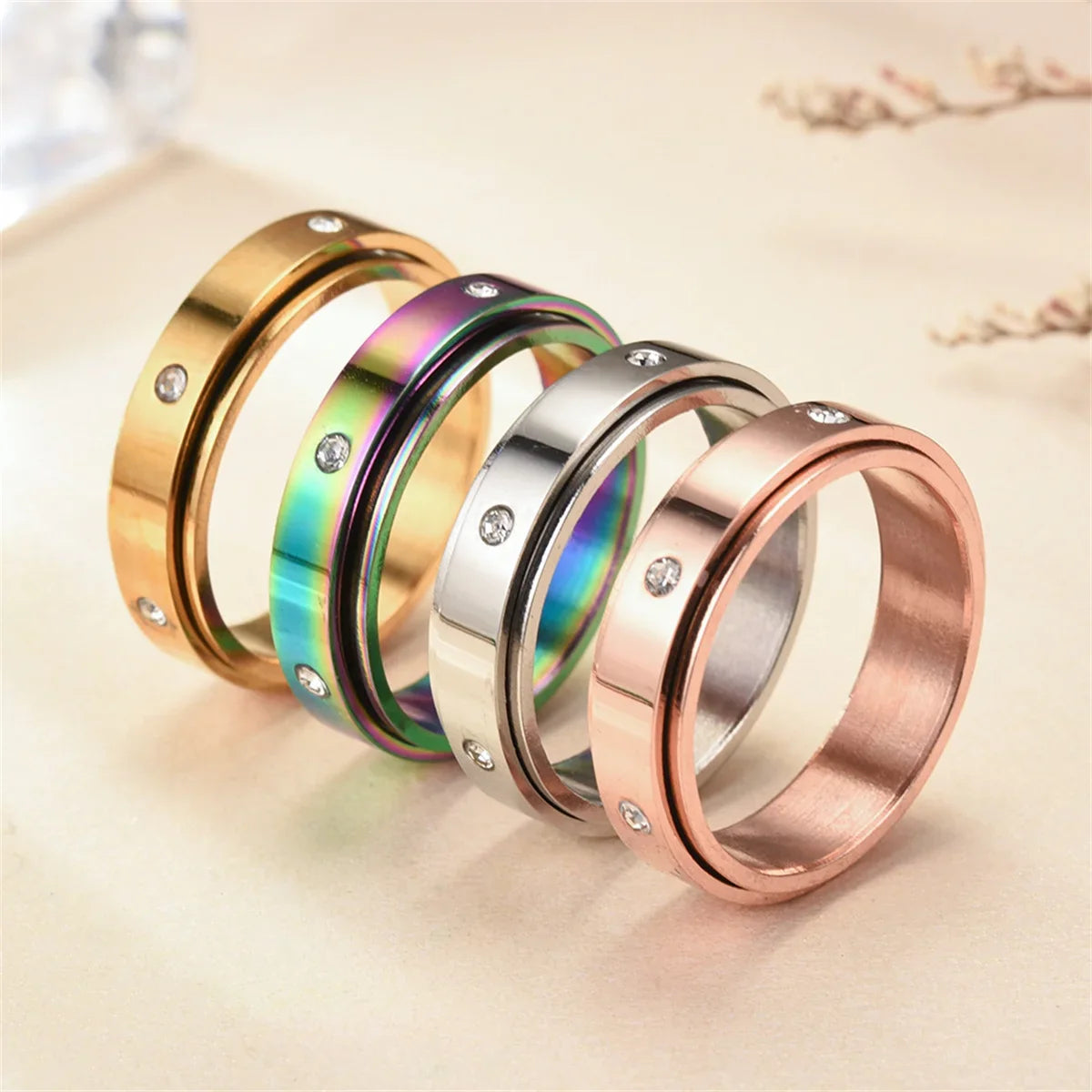 Fidget Spinner Ring Stainless Steel Hip Hop Ring for Men Spinner Ring Qme