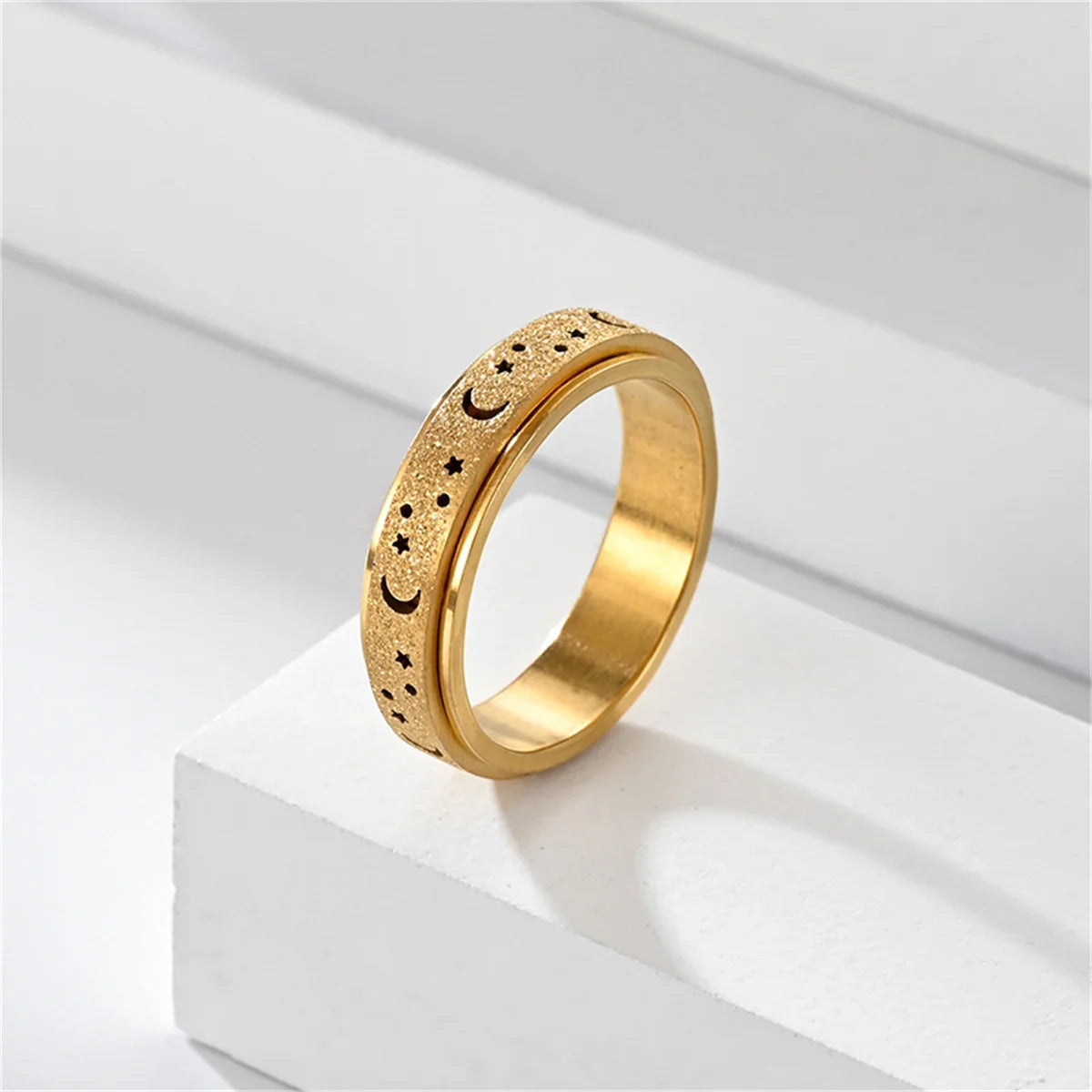 Frosted Stainless Steel Moon & Star Fidget Spinner Ring for Men Fidget Spinner Ring Qme 1 8