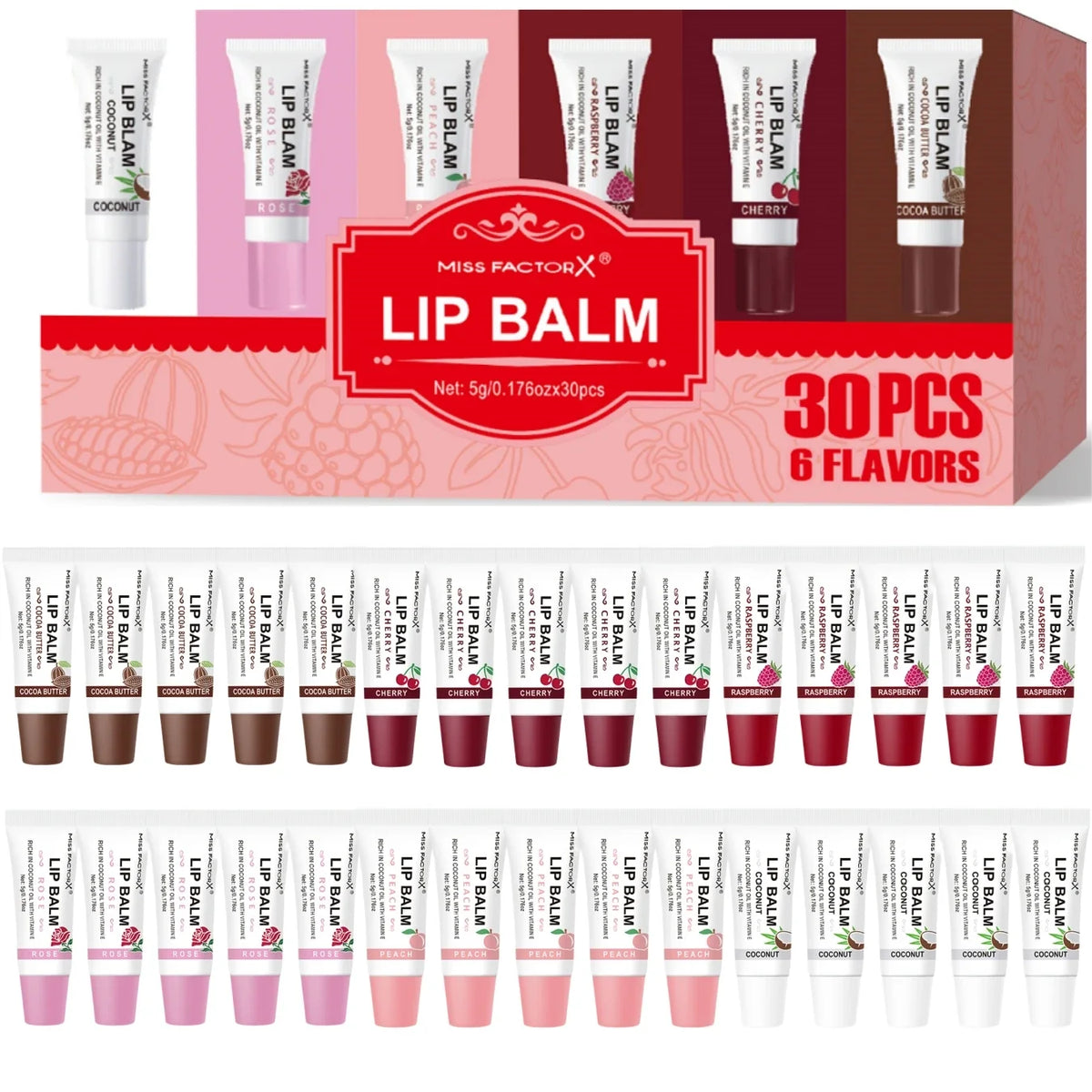 MISS FACTORX 30-Pc Hyaluronic Acid Collagen Lipstick Set Lipstick Set Qme Lip Balm Set