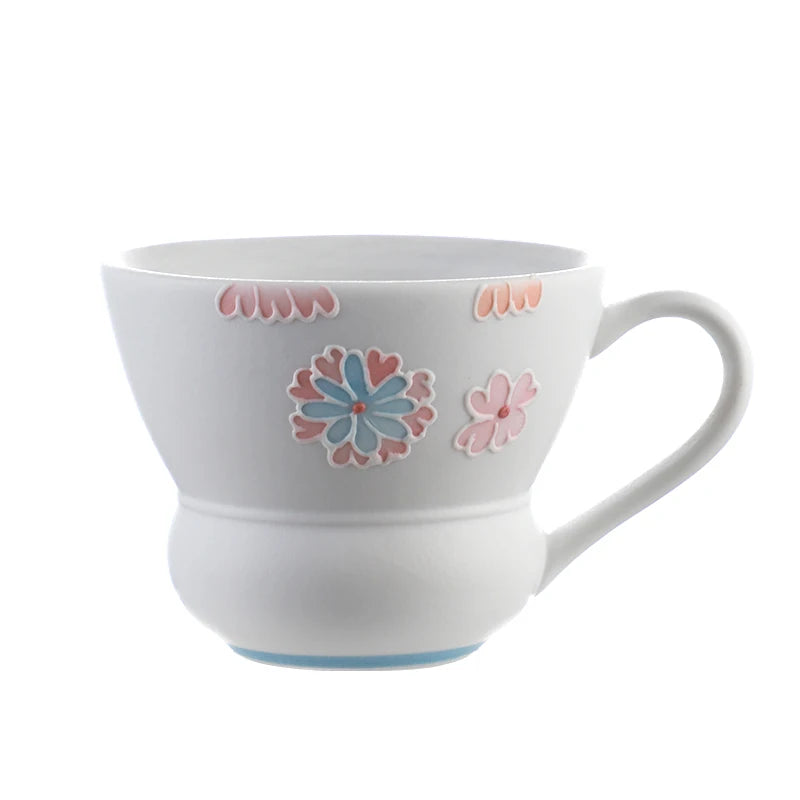Bincoo Hand-Painted Footed Ceramic Latte Art Cup Wide Mouth Ceramic Coffee Mug Qst Orange