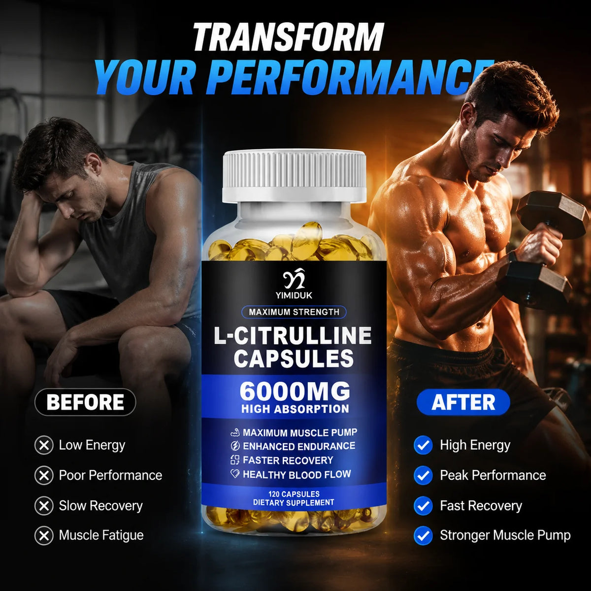 L-Citrulline 6000mg Capsules – Endurance & Muscle Support Sports Nutrition Supplement Qst