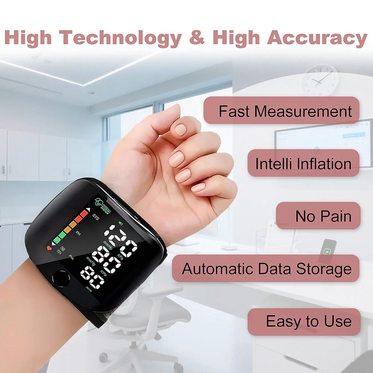 Wrist Blood Pressure Monitor – LED Display & Voice Broadcast Blood Pressure Monitor Qst