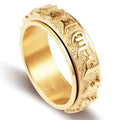 Titanium Steel Buddhist Om Mani Rotatable Ring – Men & Women Spinner Ring Qme 1 Size 7