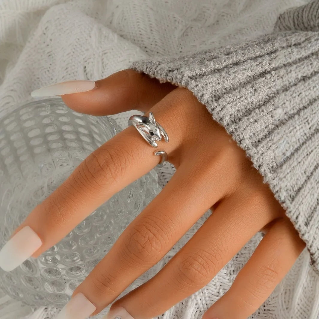 Vintage Mouse Animal Finger Ring – Antique Silver Gothic Gothic Animal Ring Qme