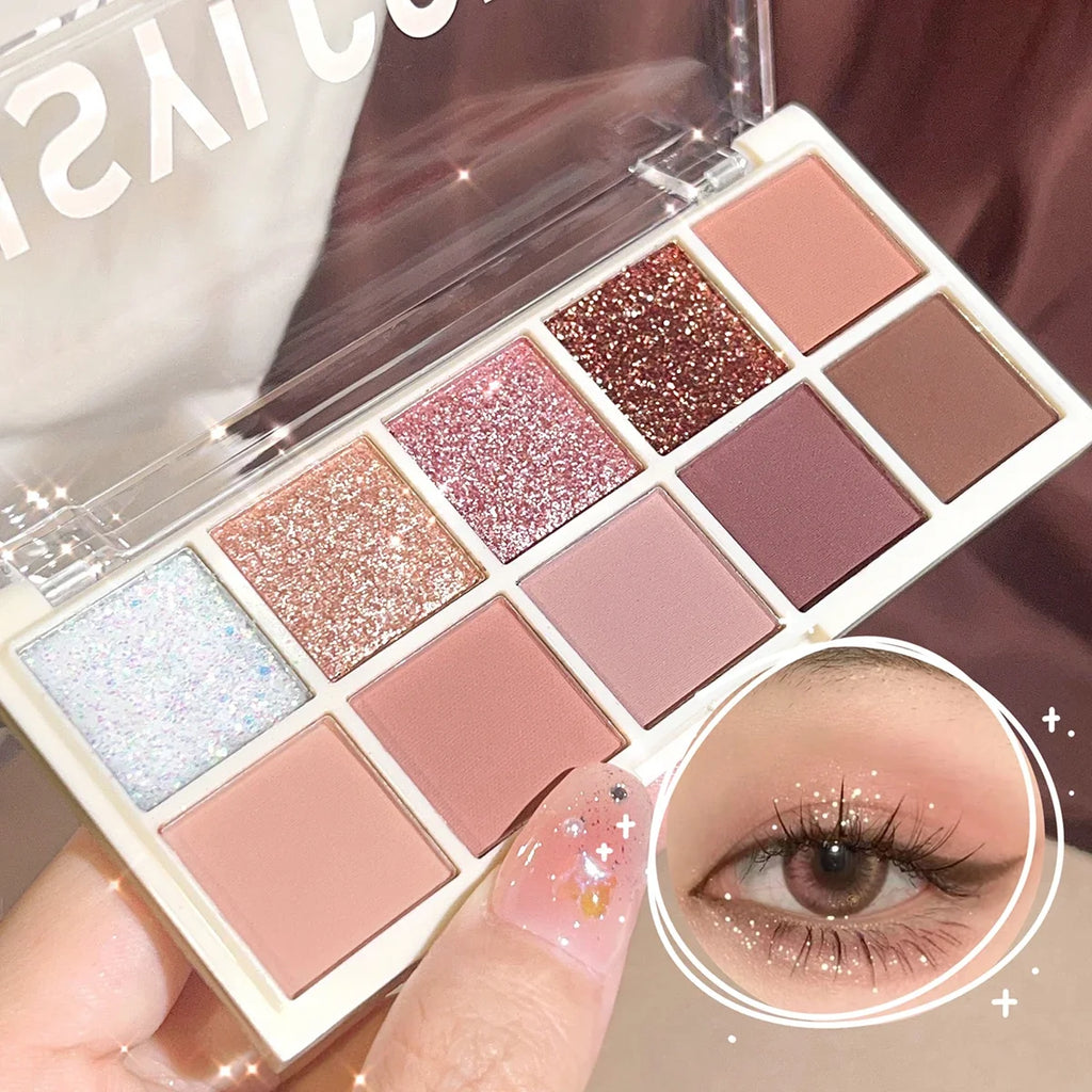10-Color Eyeshadow & Highlight Palette – Matte & Shimmer Eyeshadow Palette Qme