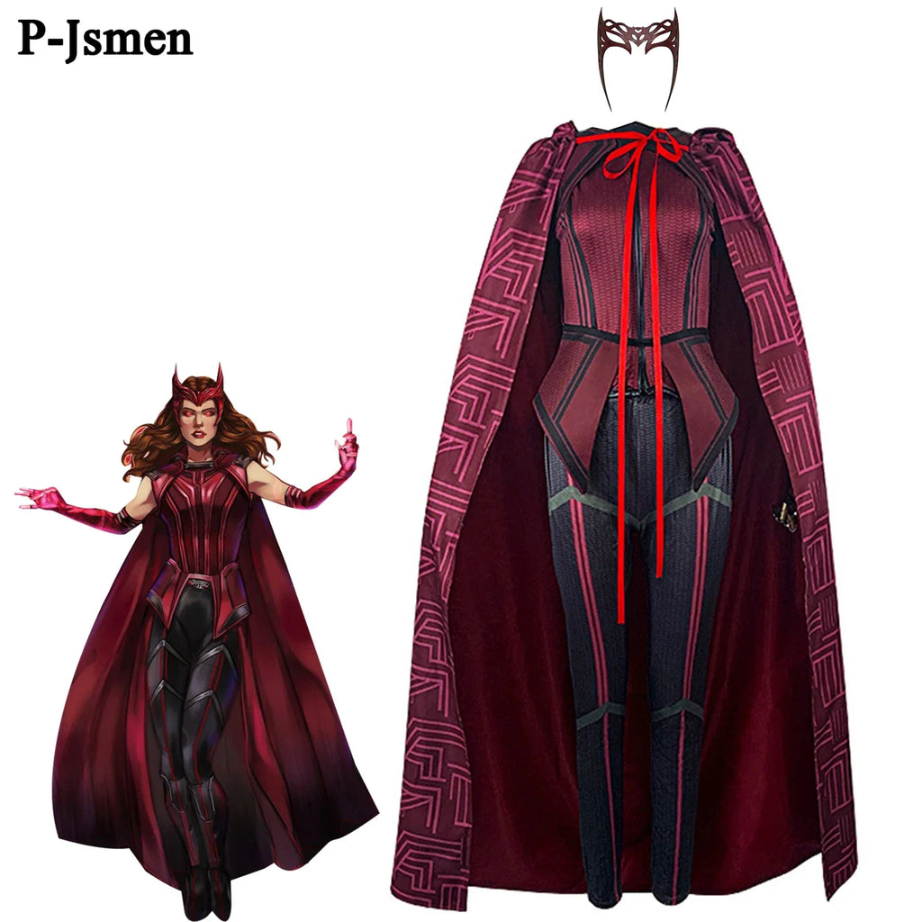 Scarlet Witch Cosplay Costume – Trench Jacket, Outfit & Mask Cosplay Costume Set Qme