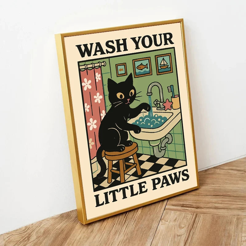 Kawaii Cat Canvas Wall Art – Cute Bathroom & Bedroom Poster Canvas Wall Art Qst