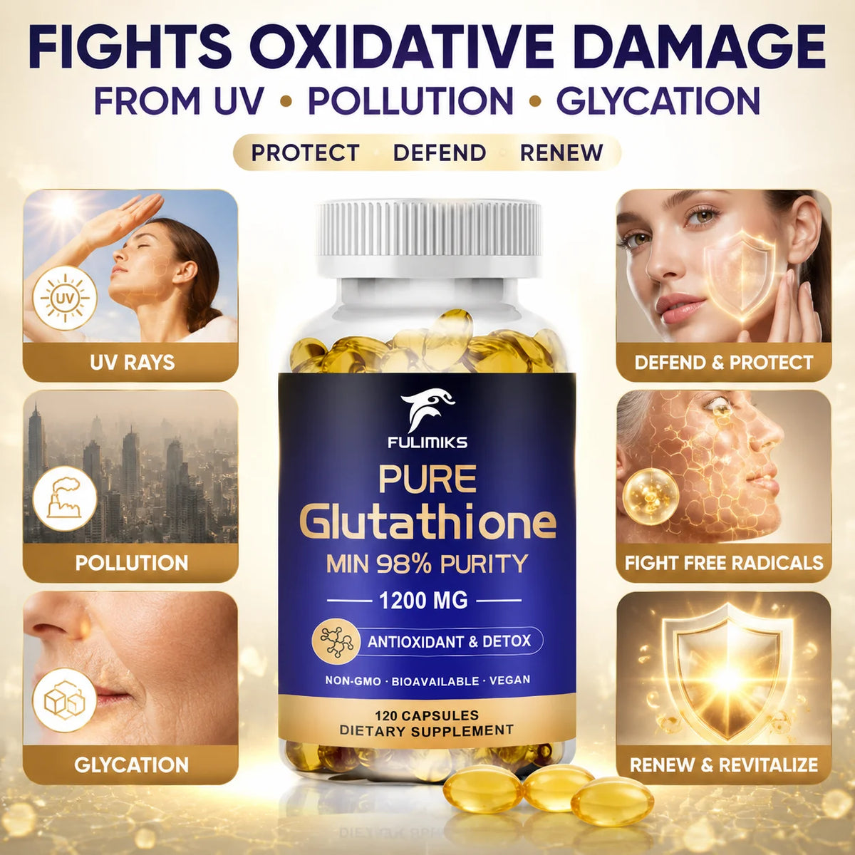 Fulimiks Glutathione 1200mg Capsules – Skin & Antioxidant Glutathione Supplement Qst