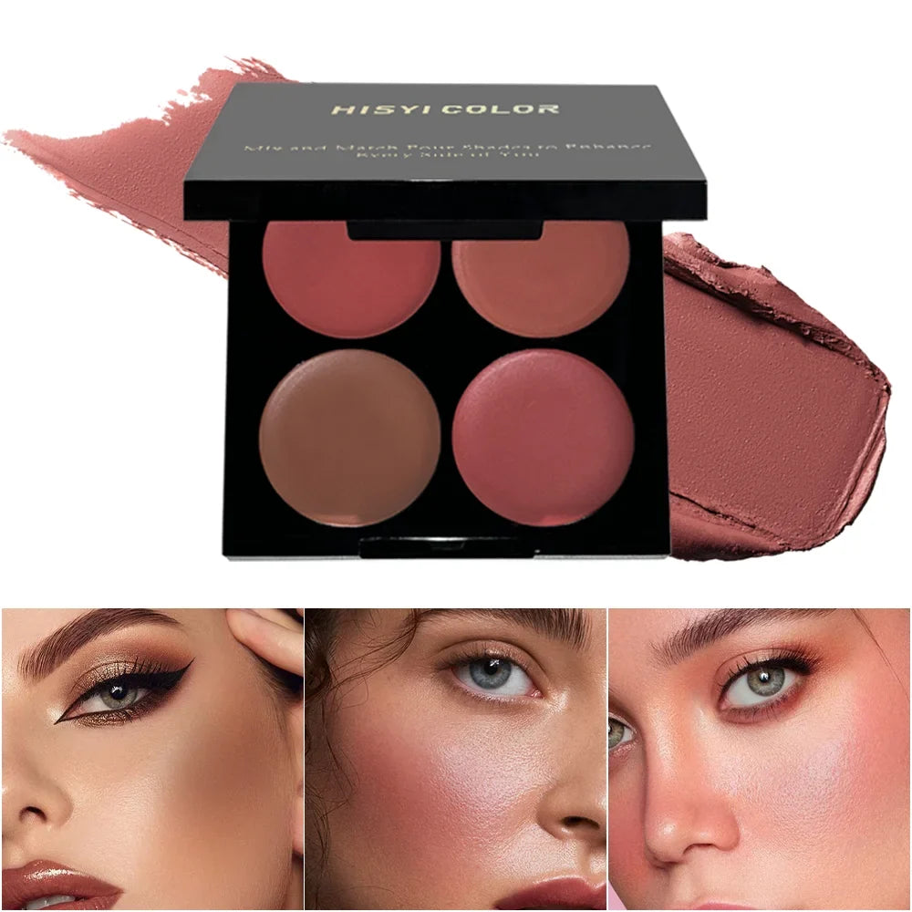 Qme Matte Powder Blush Palette – 4 Vibrant Long-Lasting Shades Powder Blush Palette Qme