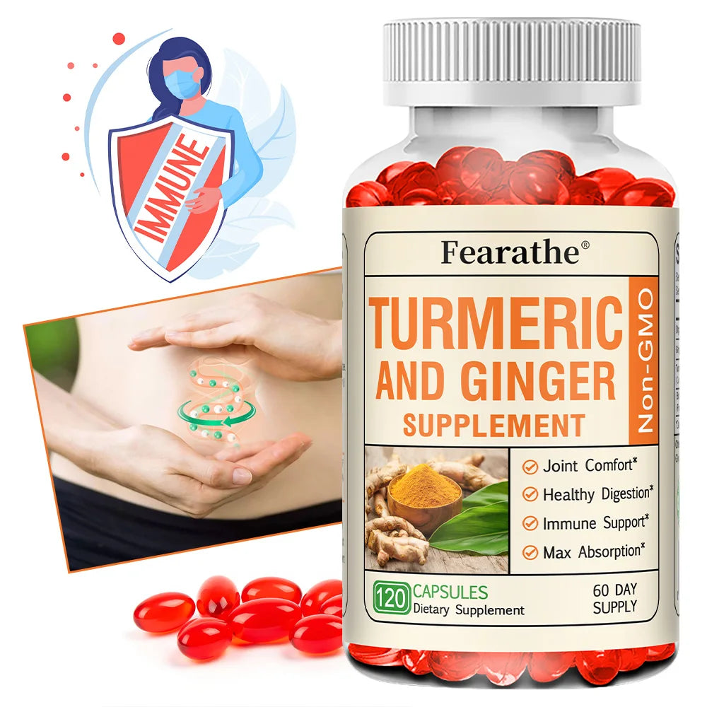 Turmeric Curcumin Capsules with Ginger & Black Pepper | Fearathe Herbal Supplement Qst