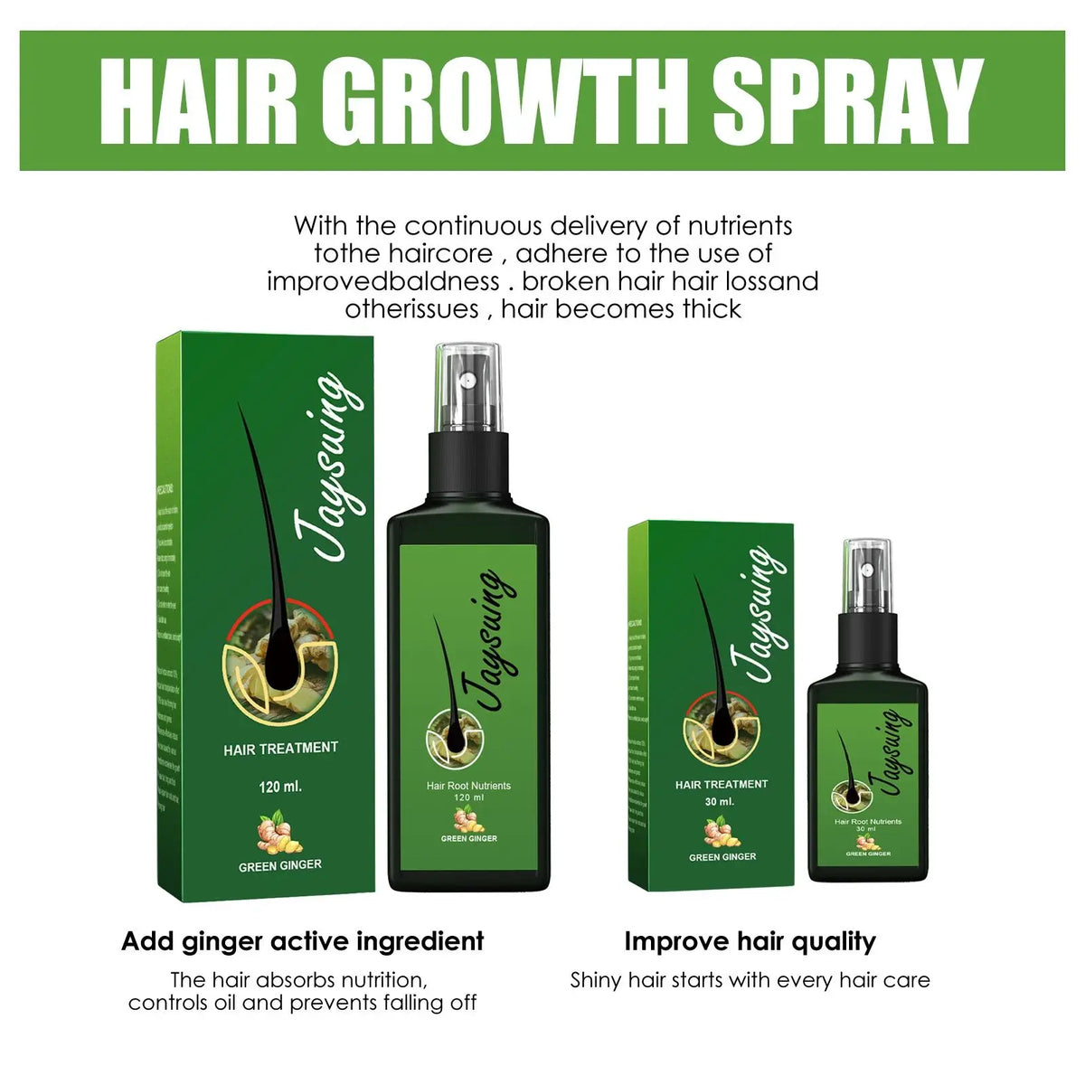 Ginger Hair Growth Spray – Scalp Nourishing Serum 30ml/120ml Hair Growth Serum Qst