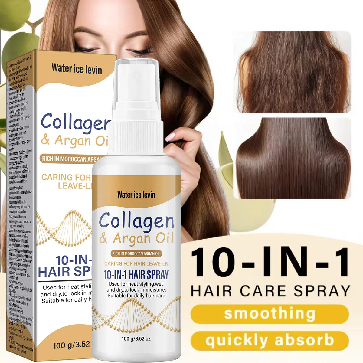 Collagen & Argan Oil Leave-In Hair Spray – Heat Protection Leave-In Hair Spray Qme