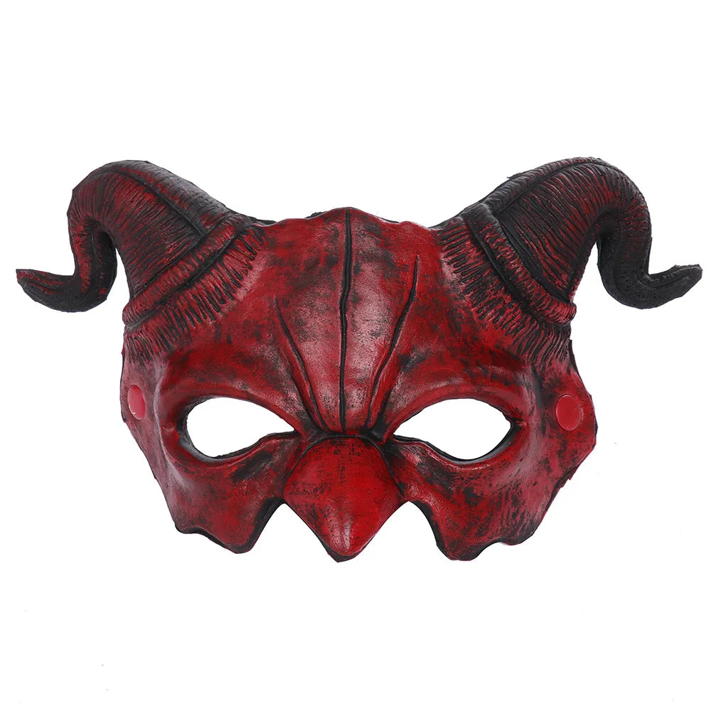 Halloween Half Face Demon Eye Mask | PU Horror Masque Costume Mask Qme Red
